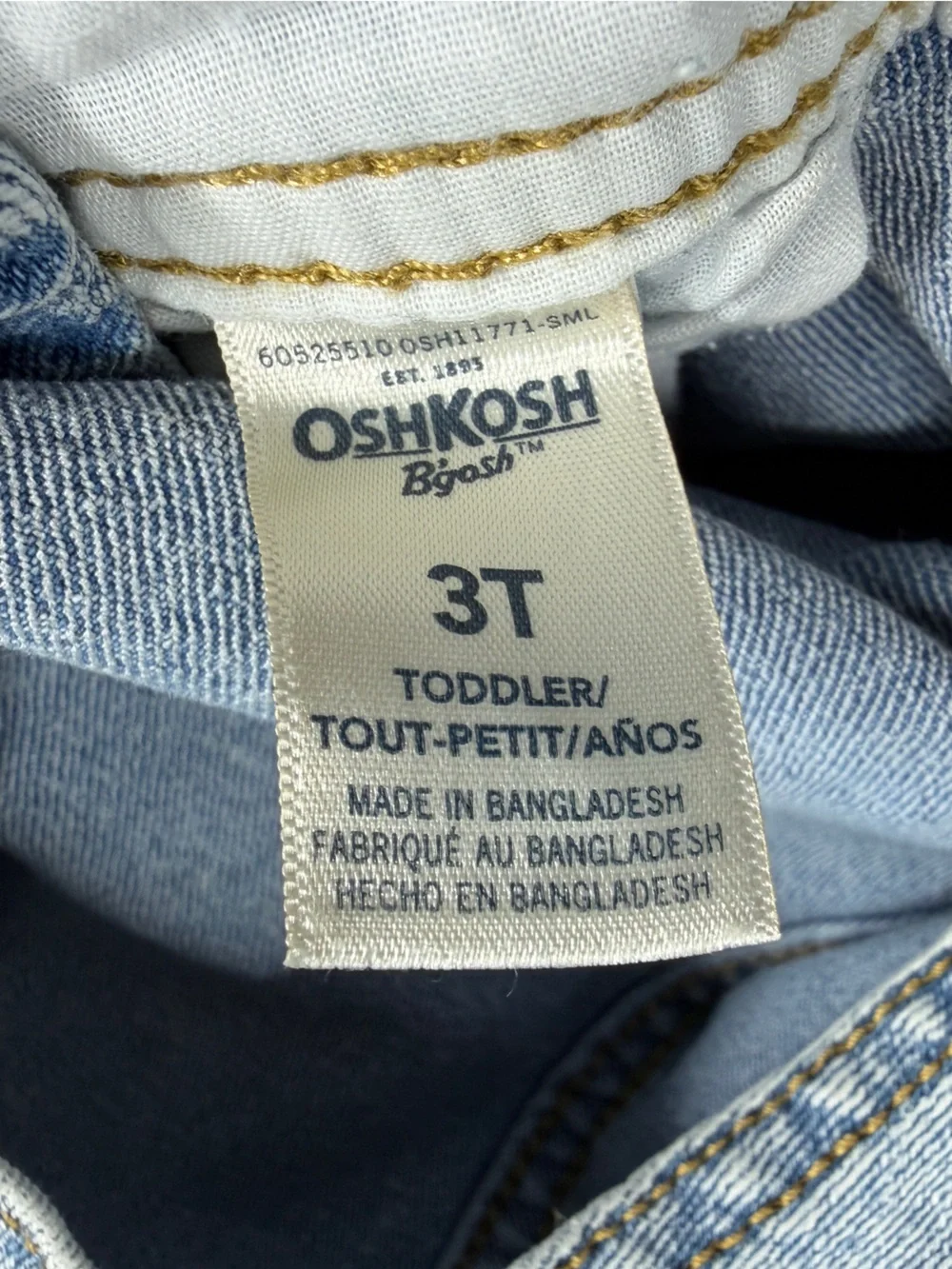 Oshkosh B’gosh Cotton Blend Denim Ligh Blue Jean Overalls Size 3T